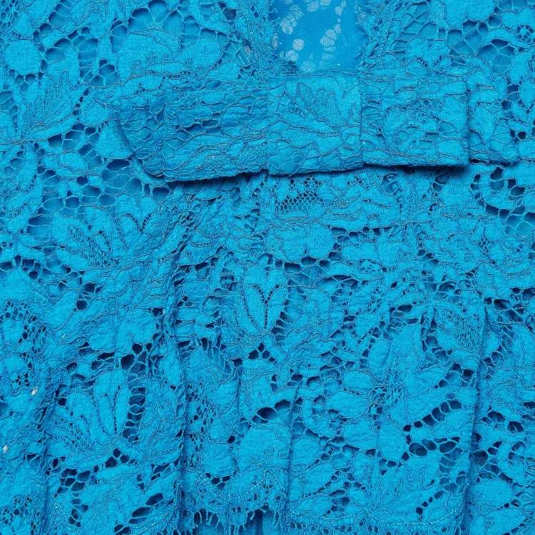 Pre Owned Valentino Blue Lace Bow Back Detail Gown S