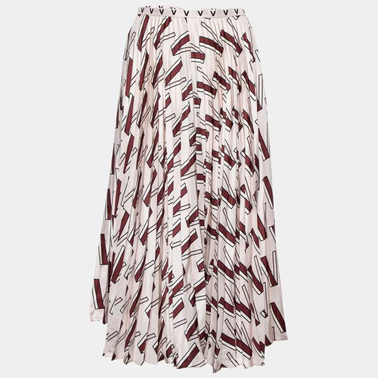 Pre Owned Valentino Pink Printed Silk Plisse Midi Skirt S