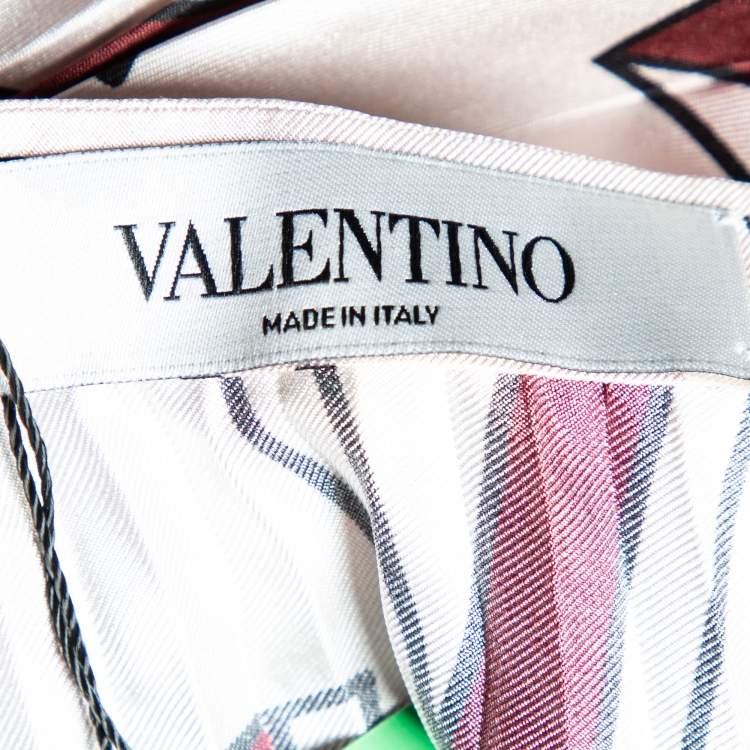 Pre Owned Valentino Pink Printed Silk Plisse Midi Skirt S