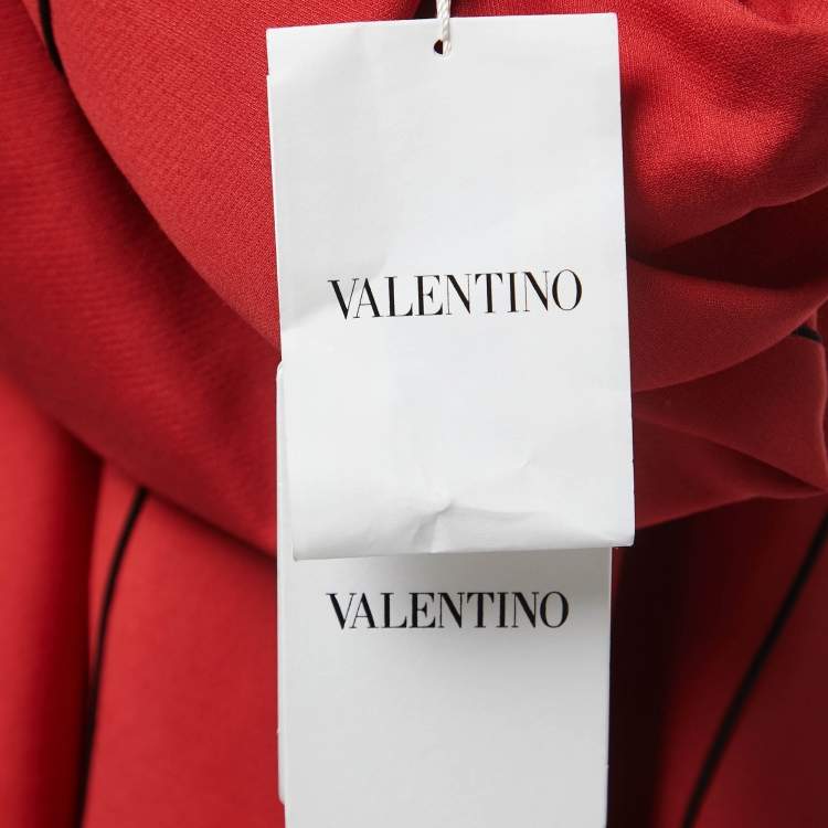 Pre Owned Valentino Red Crepe Long Sleeve Belted Midi Dress L