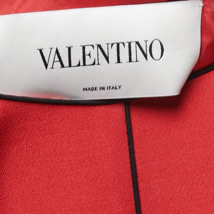 Pre Owned Valentino Red Crepe Long Sleeve Belted Midi Dress L