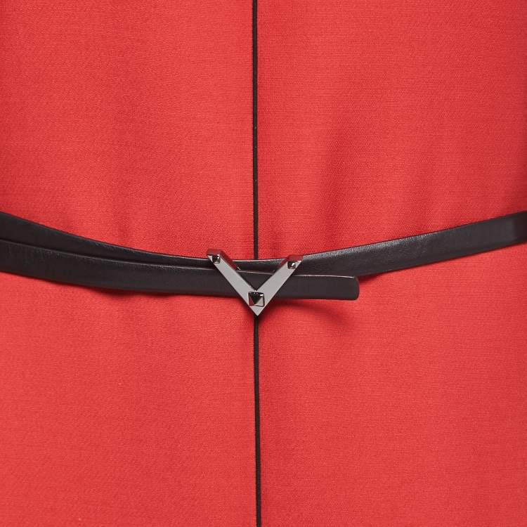 Pre Owned Valentino Red Crepe Long Sleeve Belted Midi Dress L