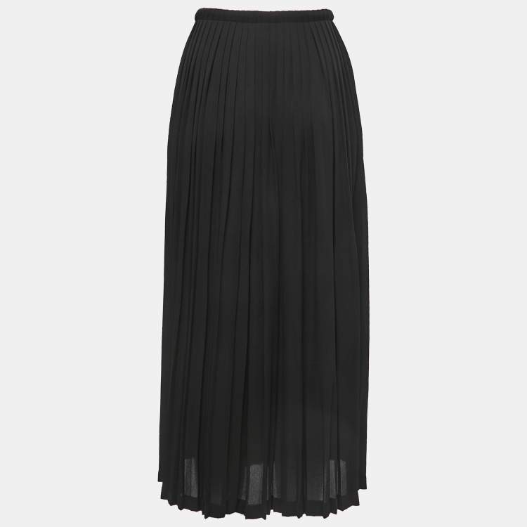 Black crepe 2025 pleated midi skirt