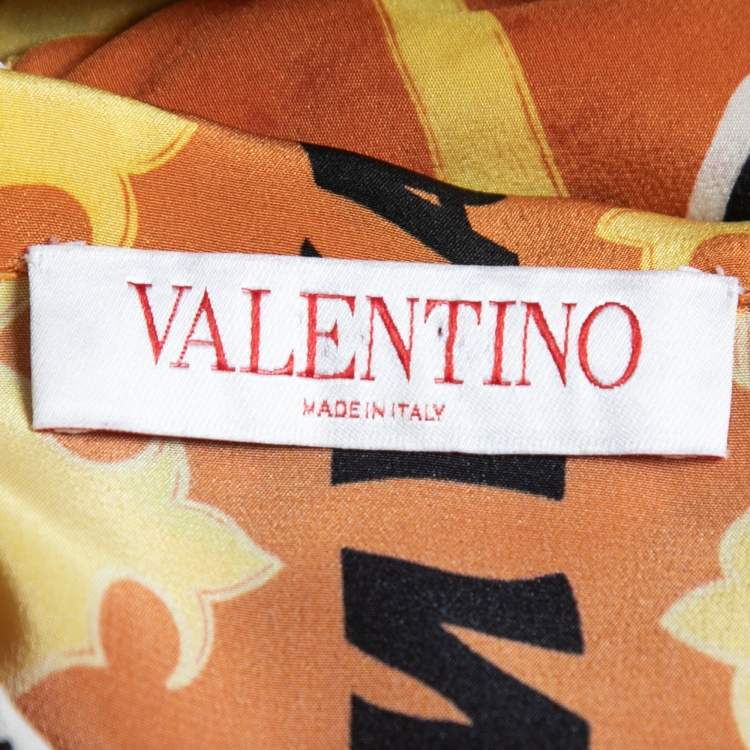 Pre Owned Valentino Yellow/Orange Bandana Print Silk Blouse L