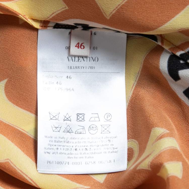 Pre Owned Valentino Yellow/Orange Bandana Print Silk Blouse L