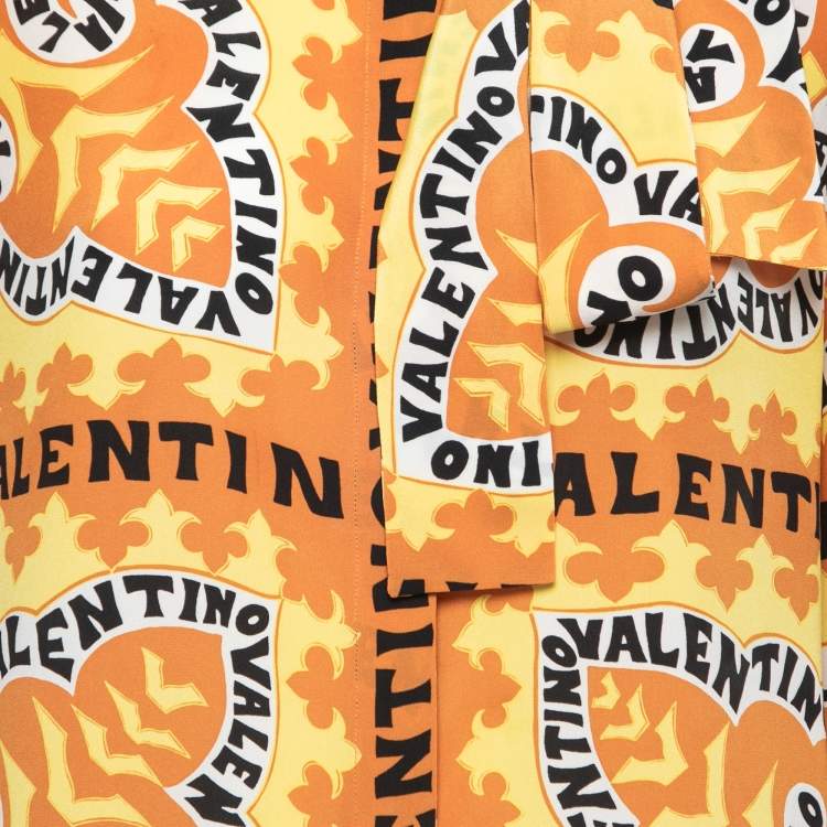 Pre Owned Valentino Yellow/Orange Bandana Print Silk Blouse L