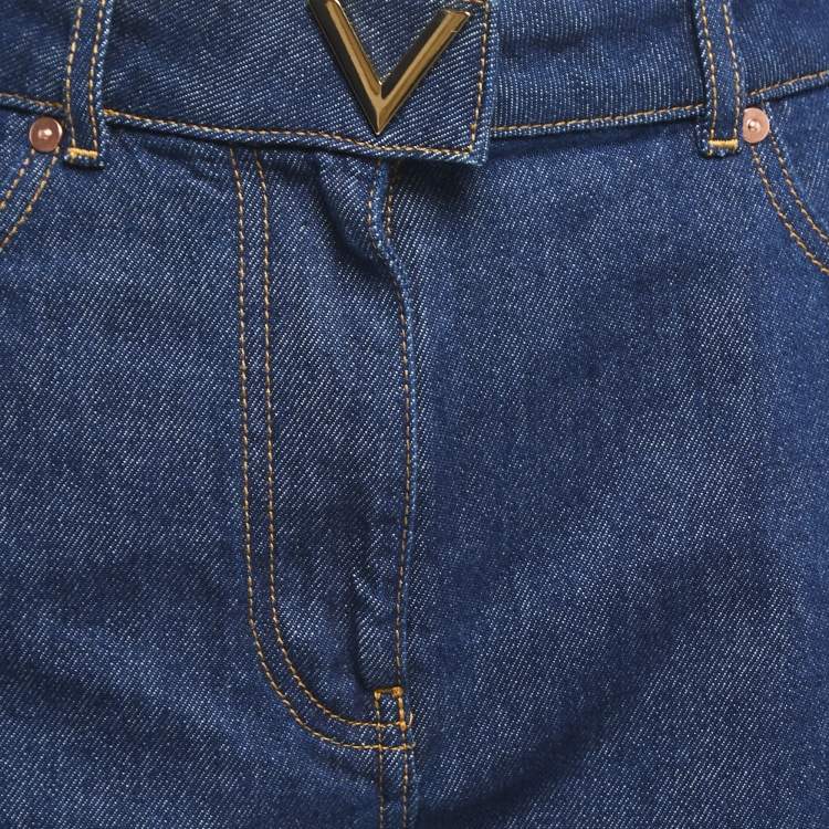 Pre Owned Valentino Blue Denim V Buckle High Waist Shorts S