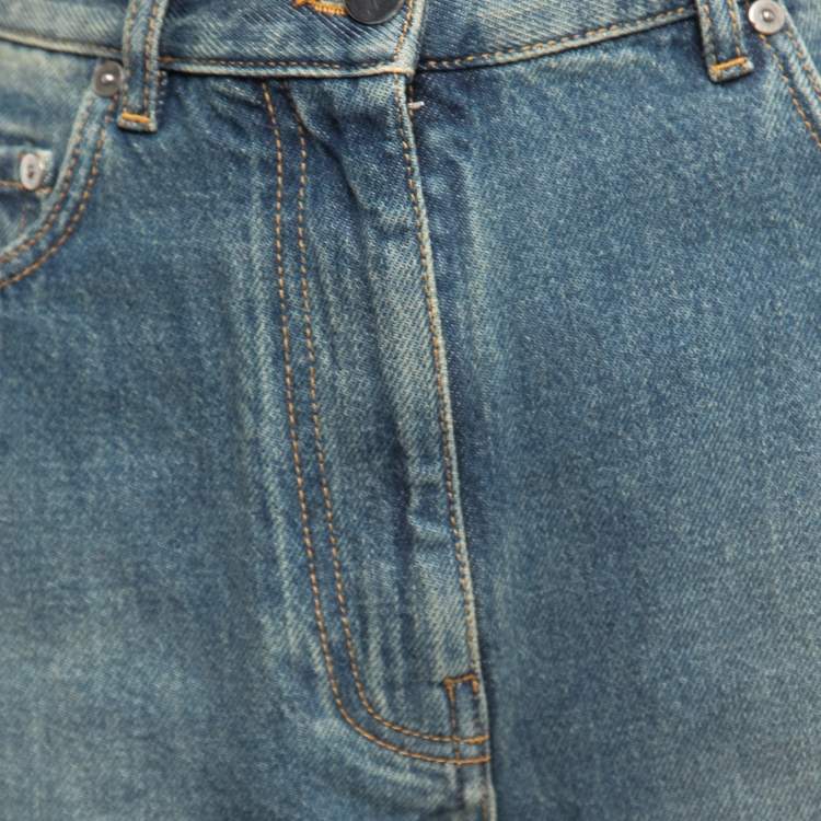 Pre Owned Valentino Blue Denim Butterfly Embroidered High Waist Shorts S Waist 25"