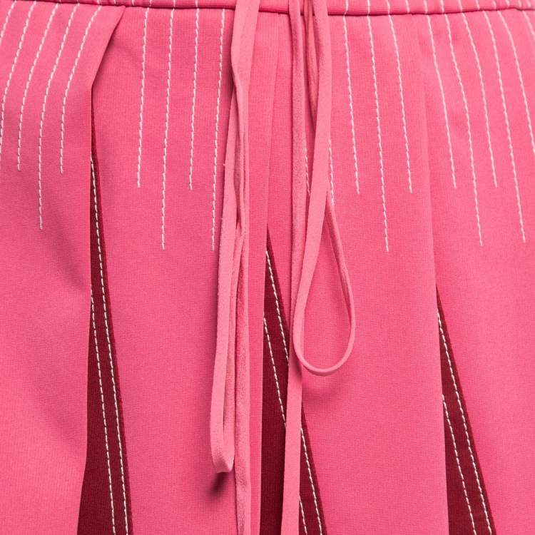 Pre Owned Valentino Pink/Red Knit Pleated Ponte Skirt M