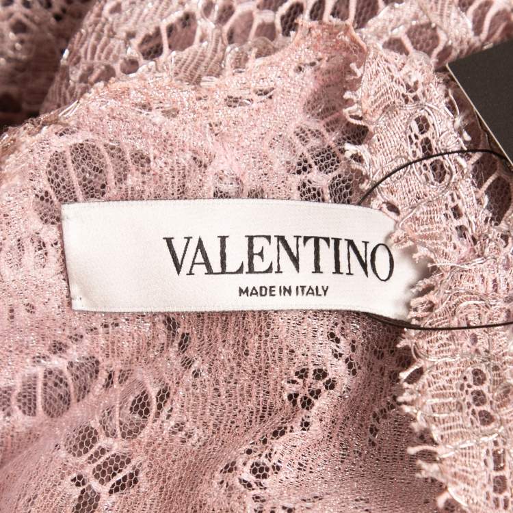 Pre Owned Valentino Light Pink Lace Half Sleeve Top M
