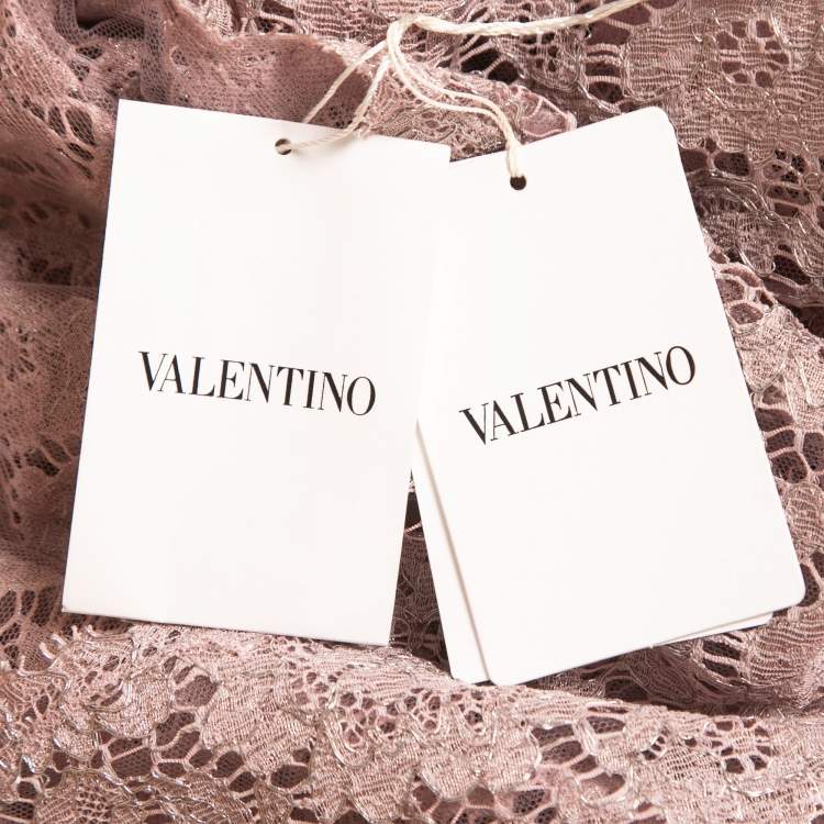 Pre Owned Valentino Light Pink Lace Half Sleeve Top M