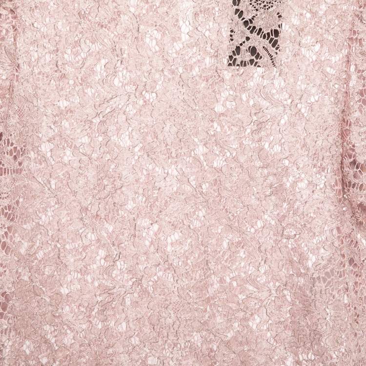 Pre Owned Valentino Light Pink Lace Half Sleeve Top M