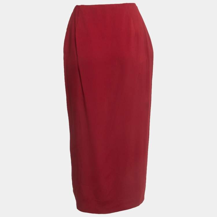 Pre Owned Valentino Red Crepe Midi Skirt M