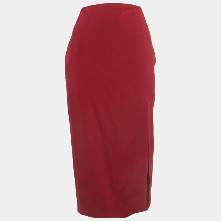 Pre Owned Valentino Red Crepe Midi Skirt M