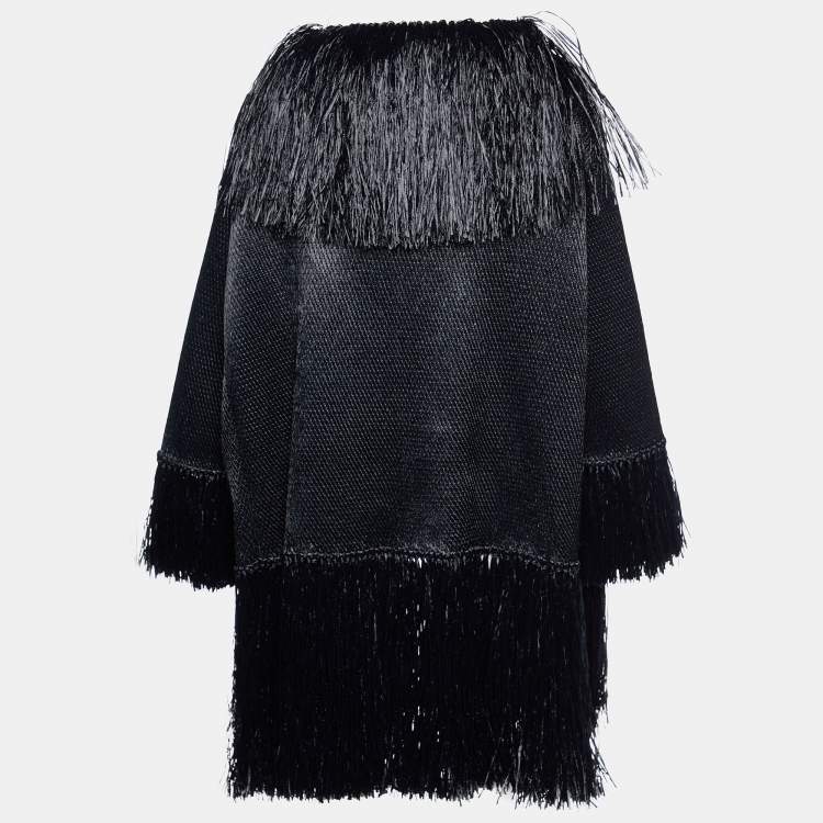 Pre Owned Valentino Black Synthetic Fringed Overcoat S