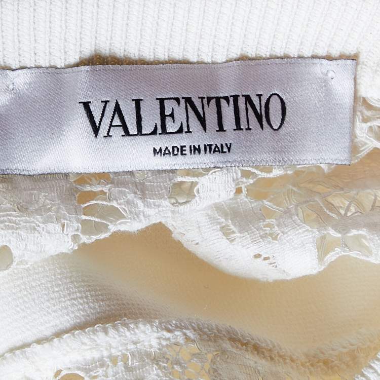 Pre Owned Valentino Off White Lace & Knit Paneled Oversized T-Shirt L