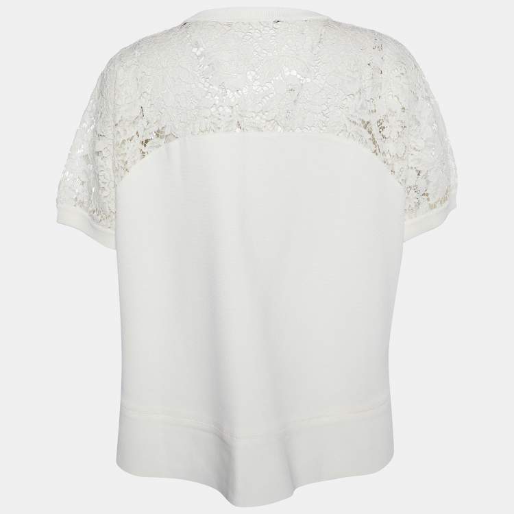 Pre Owned Valentino Off White Lace & Knit Paneled Oversized T-Shirt L