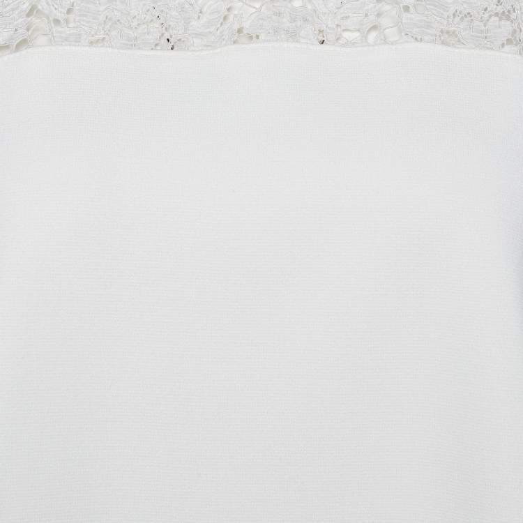 Pre Owned Valentino Off White Lace & Knit Paneled Oversized T-Shirt L