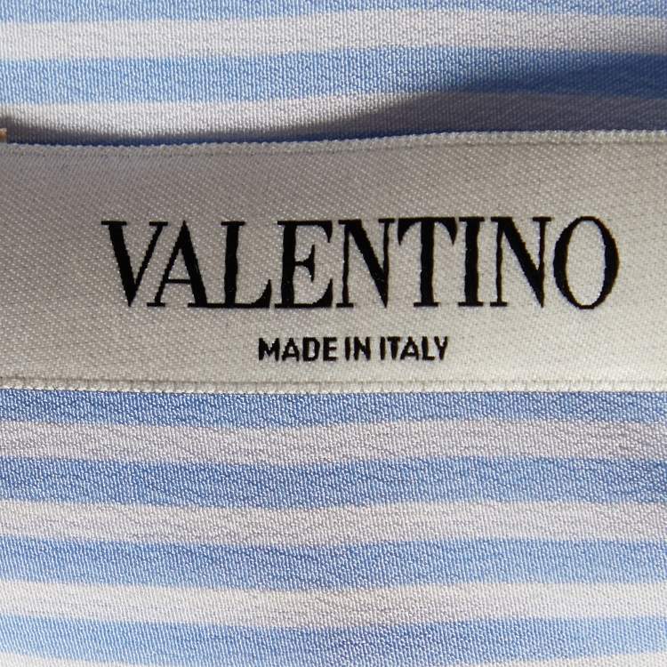 Pre Owned Valentino Blue & White Striped Silk Button Front Shirt L