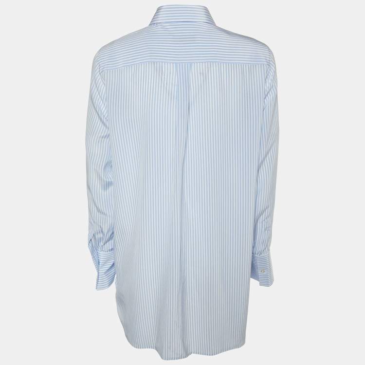 Pre Owned Valentino Blue & White Striped Silk Button Front Shirt L