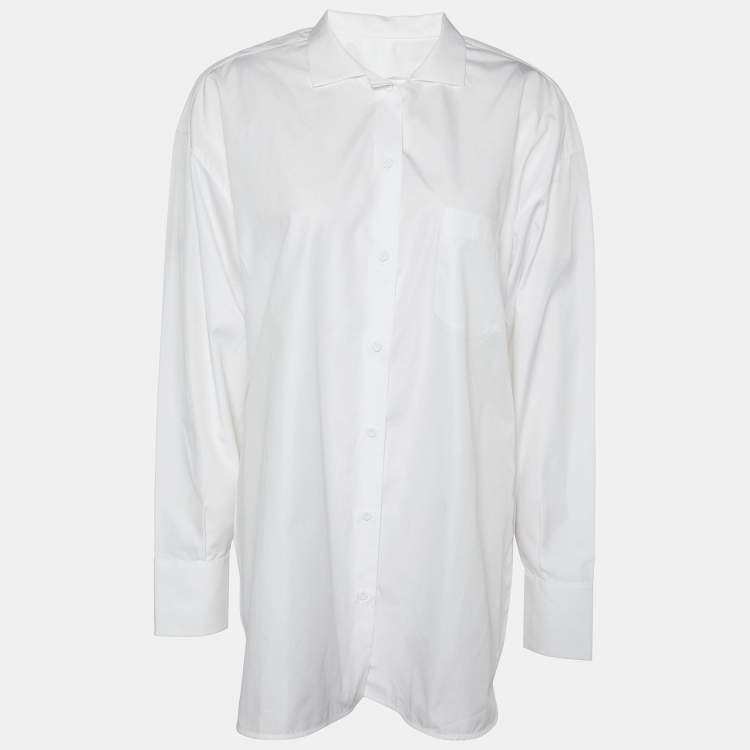 Pre Owned Valentino White Cotton Side Slit Detail Oversized Shirt M
