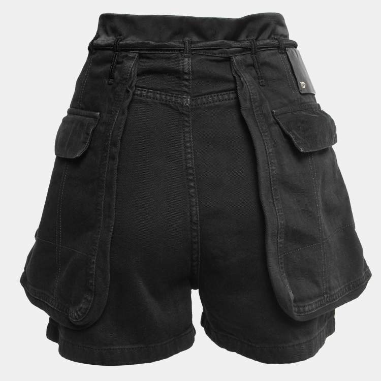 Pre Owned Valentino Black Denim Inside Out Shorts L