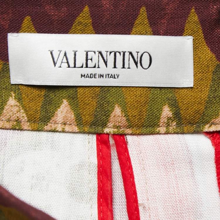 Pre Owned Valentino Multicolor Printed Cotton & Linen Pleated Maxi Skirt M