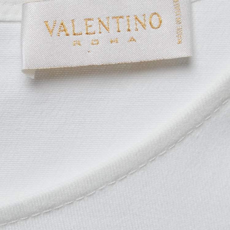 مملوكة مسبقًا Valentino White Cotton Guipure Lace Paneled Sleeveless Dress M