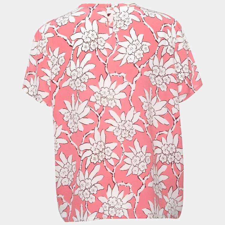 Pre Owned Valentino Pink Floral Printed Silk Blouse XL