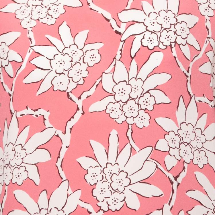 Pre Owned Valentino Pink Floral Printed Silk Blouse XL