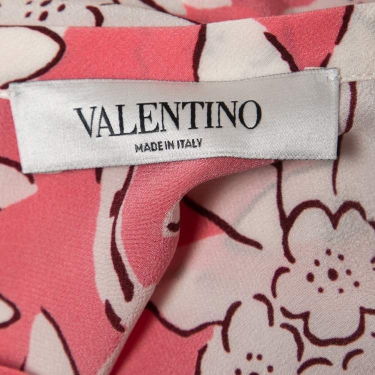 Pre Owned Valentino Pink Floral Printed Silk Blouse XL
