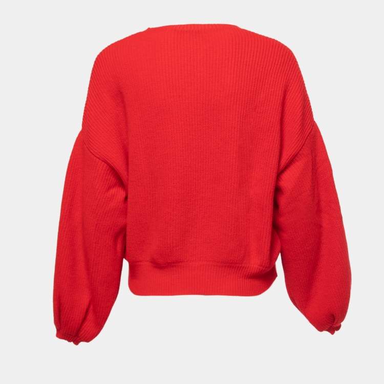 Pre Owned Valentino Red Wool & Cashmere Balloon Sleeve Sweater M