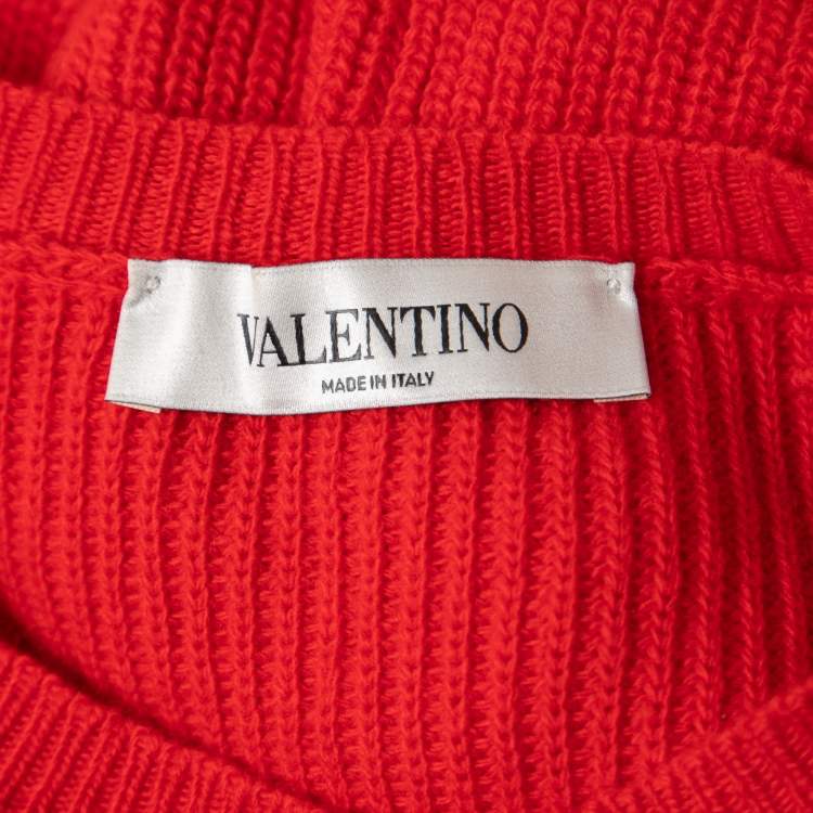 Pre Owned Valentino Red Wool & Cashmere Balloon Sleeve Sweater M