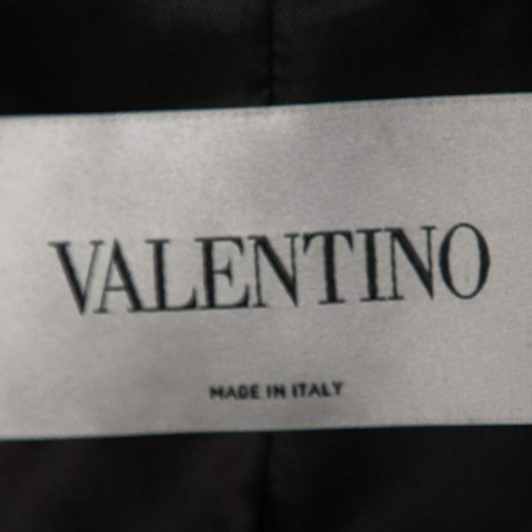 Pre Owned Valentino Black Leather Lace Trimmed Jacket Skirt Set L/M