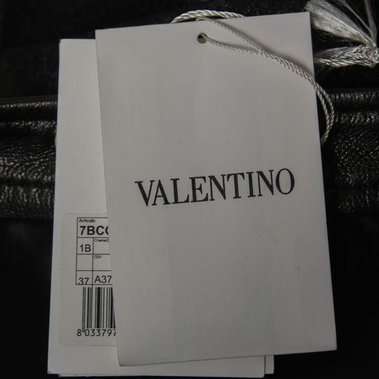 Pre Owned Valentino Black Leather Lace Trimmed Jacket Skirt Set L/M