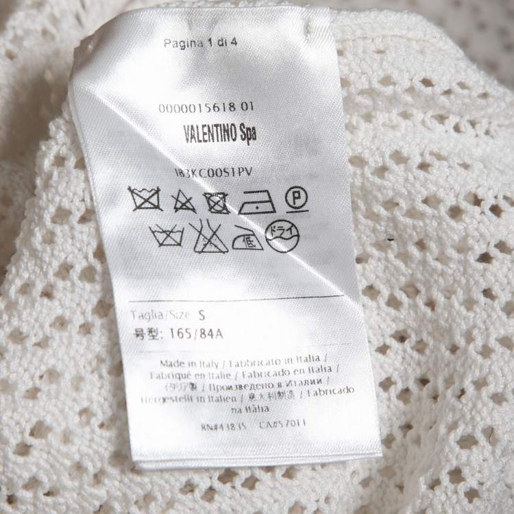 Pre Owned Valentino White Crochet Knit Embroidered Collar Top S