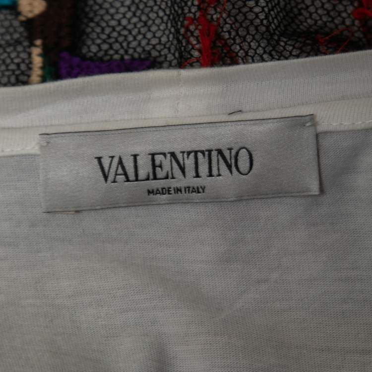 Pre Owned Valentino Multicolor Knit Crew Neck Half Sleeve Blouse M