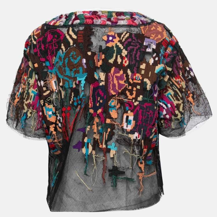 Pre Owned Valentino Multicolor Knit Crew Neck Half Sleeve Blouse M