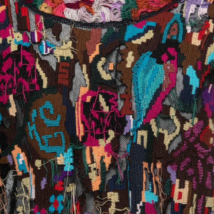 Pre Owned Valentino Multicolor Knit Crew Neck Half Sleeve Blouse M