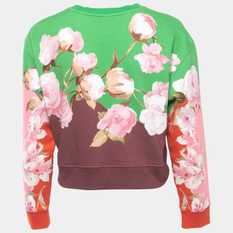 Pre Owned Valentino Multicolor VLTN Floral Print Cotton Knit Crew Neck Cropped Sweatshirt M