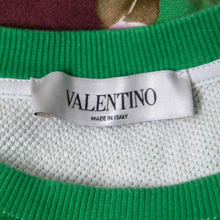 Pre Owned Valentino Multicolor VLTN Floral Print Cotton Knit Crew Neck Cropped Sweatshirt M