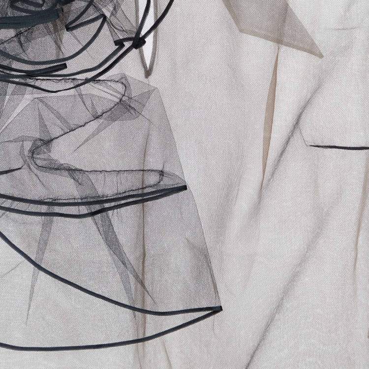 Pre Owned Valentino Black Floral Applique Tulle Top L