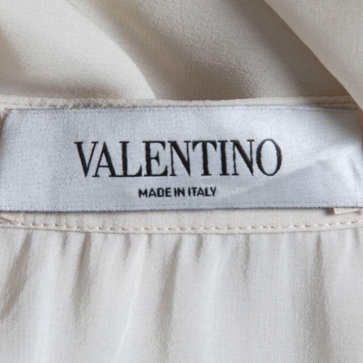 Pre Owned Valentino Cream Floral Print Silk Flared Maxi Skirt M