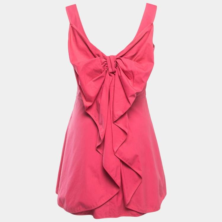 Pre Owned Valentino Techno Couture Pink Cotton Bow Detailed Sleeveless Mini Dress M 