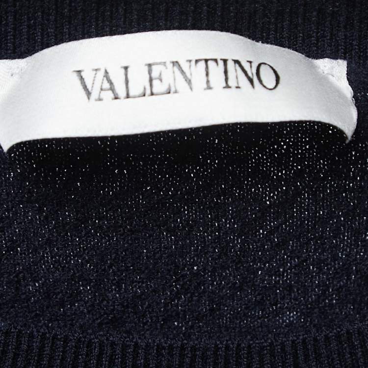 Pre Owned Valentino Navy Blue Wool Crew Neck Sweater M