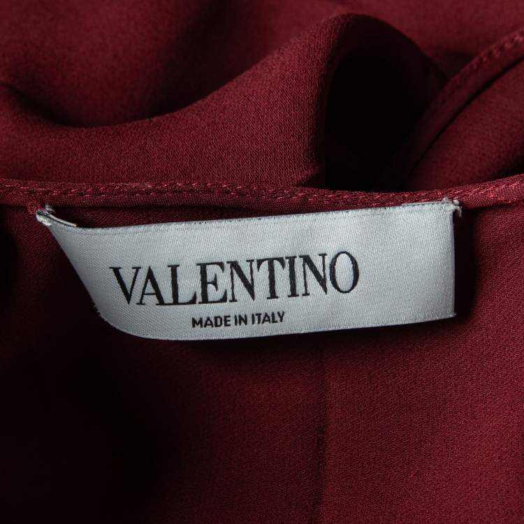 Pre Owned Valentino Burgundy Plisse Silk Butterfly Sleeve Top L