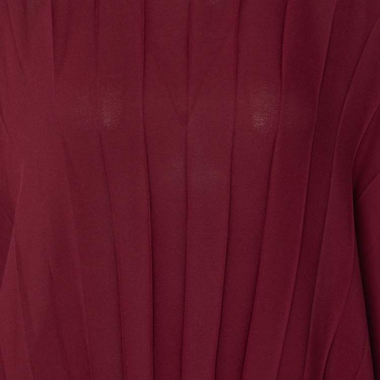 Pre Owned Valentino Burgundy Plisse Silk Butterfly Sleeve Top L