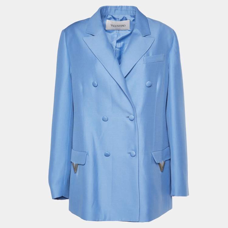 Pre Owned Valentino Blue Wool & Silk Double Breasted Blazer M