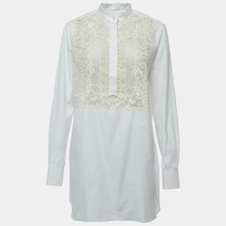 Pre Owned Valentino White Cotton & Lace Inset Tunic Top XL