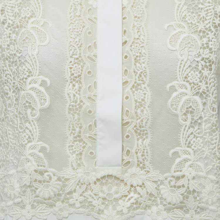 Pre Owned Valentino White Cotton & Lace Inset Tunic Top XL